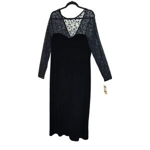 Robbie Bee Black Velvet Maxi Dress Sz 14 Burnout Formal Prom NWT Vintage 90s